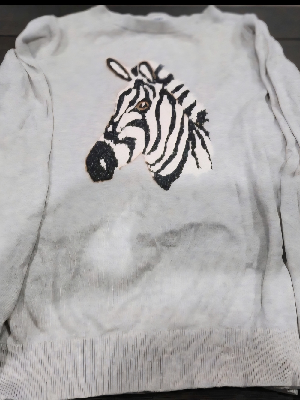 Old Navy Light Grey Zebra Embroidered Crewneck Sweater